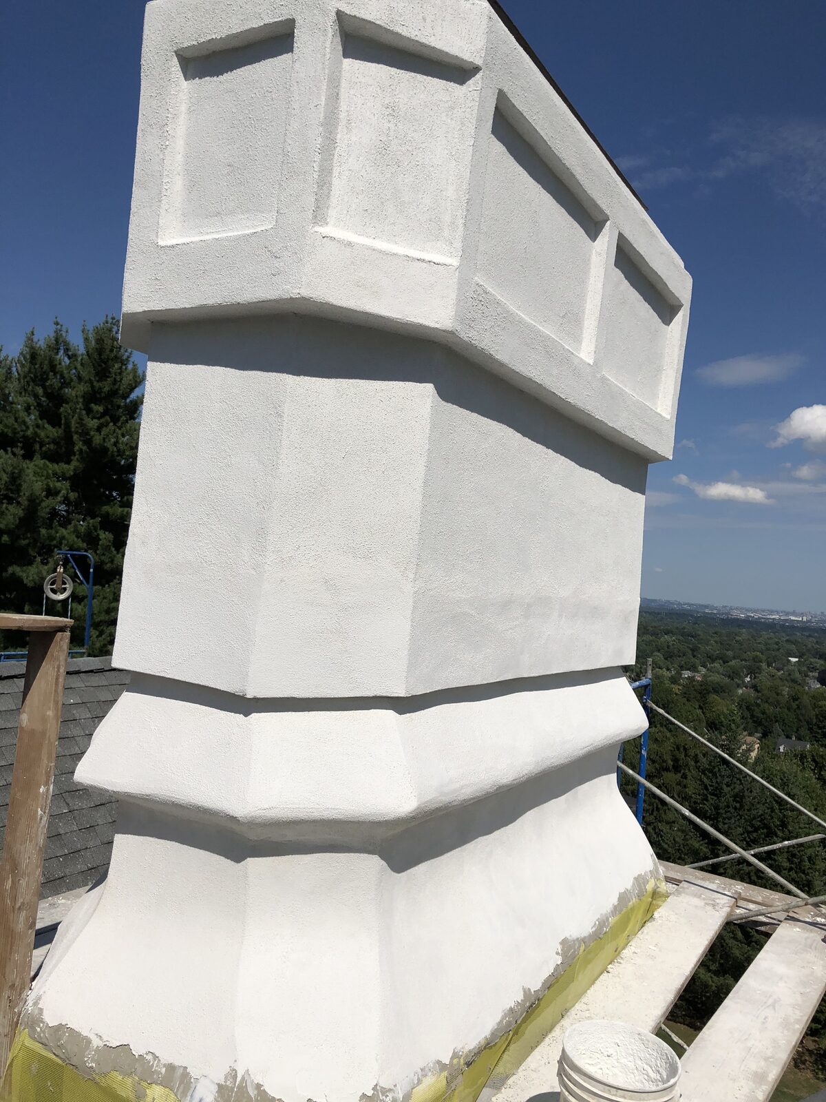 Finished decorative chimney crown on a New Jersey home